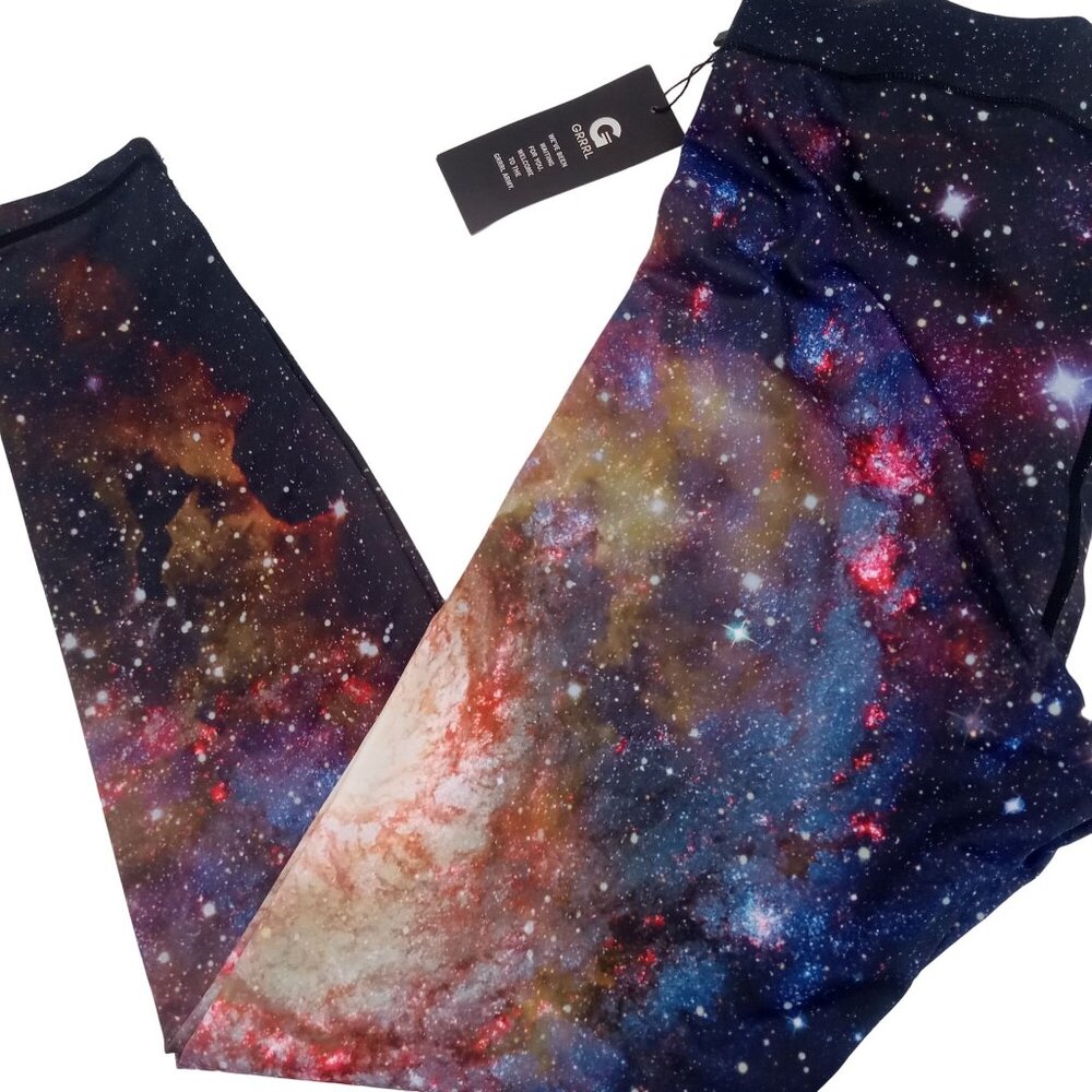 NWT GRRRL Womens Galactic Celestial Leggings XXL Gym Athletic Space Galaxy Heidi